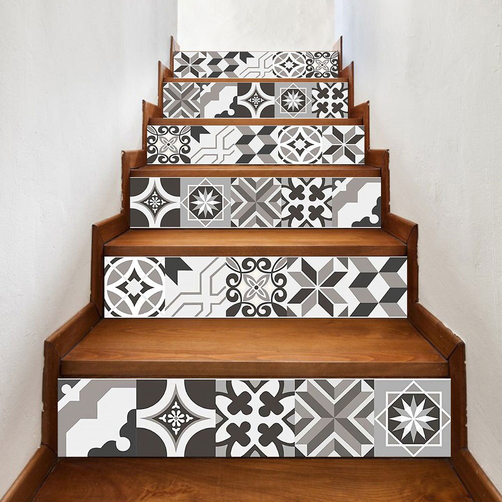6Pcs/Set Gray Geometric Simple Stair Stickers Deco... – Grandado