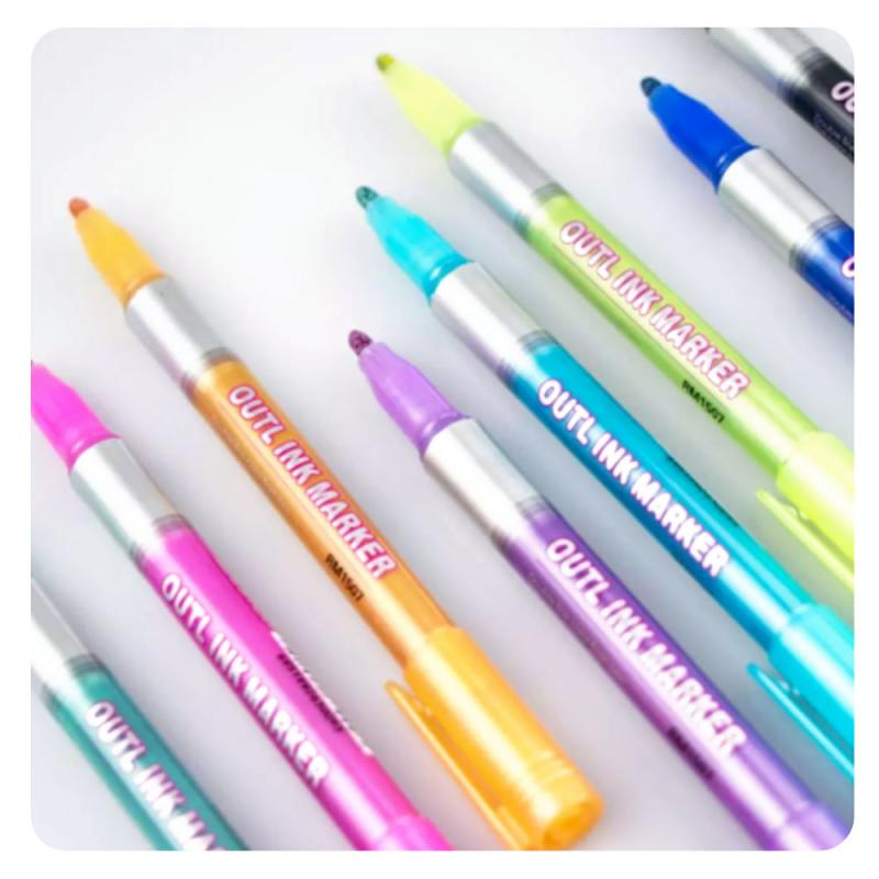 Rotulador de contorno mágico de doble Arte De Línea, marcador de dibujo, bolígrafo de Navidad para pintar, artículos creativos, 8 Uds.