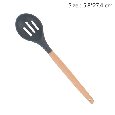 Kitchen Utensils Cooking utensils Wood Handle Silica Gel Kitchenware 11 Piece Set 9 Piece Set Kitchen Tool Scoop Set: Black-1