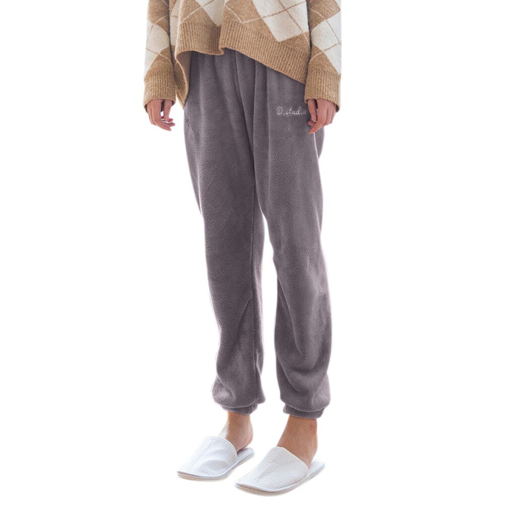 Pantalones de pijama de franela para mujer, ropa de dormir de invierno, informal, suave, para uso diario, gruesa, de terciopelo, largos, sueltos y cálidos: Gris