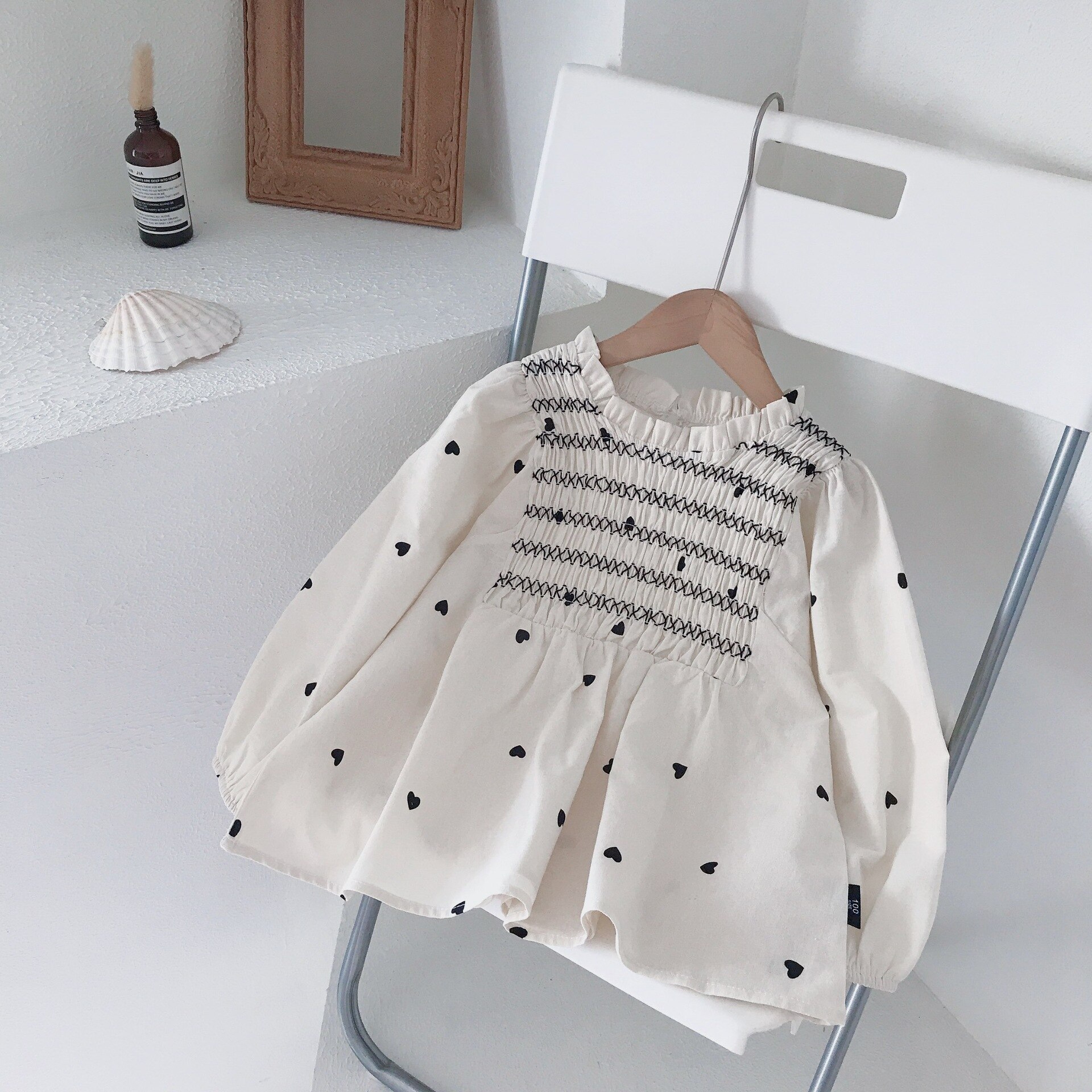 Camicette di cotone a maniche lunghe per ragazze a maniche lunghe autunno 2021 nuove camicette di Design coreano per bambini