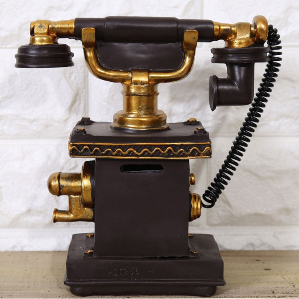 Piggy Bank Ornaments Telephone Easy To Clean American Retro Resin Coin Box Furnishings Vintage Home Deco
