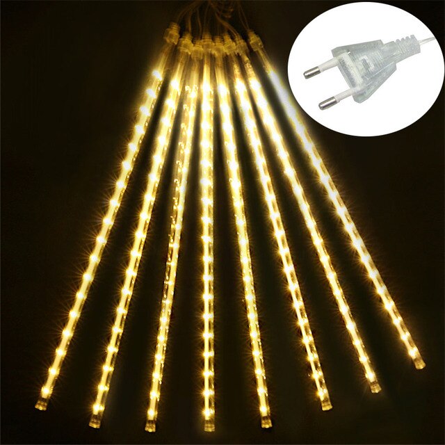 Pink Christmas Light Outdoor Waterproof Meteor Shower Light Falling Rain Lights 192/384 LED Snow Falling Icicle Cascading Light: Warm White / 30CM 8PCS Tube / 220V EU UK AU Plug