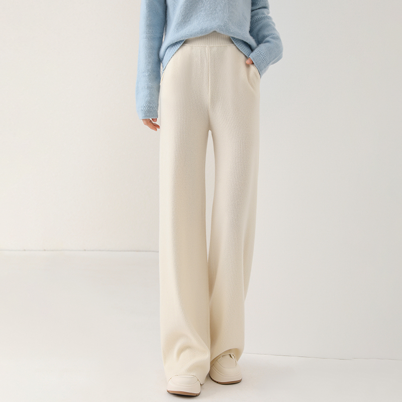 Women Pant 100% Merino Wool Knitting Wide Leg Pants Autumn Winter Solid Color Soft Warm Trousers for female YP01
