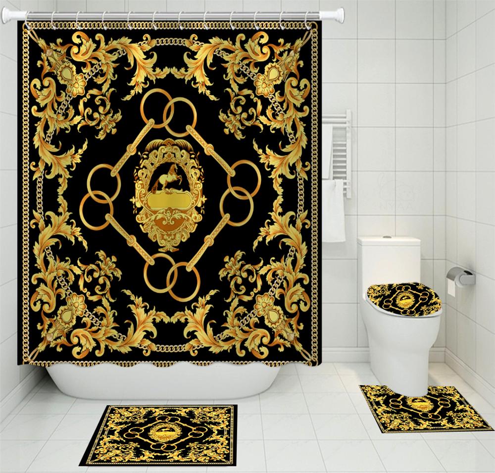 Duschdraperi i polyestertyg i fyra delar toalettsitsöverdrag golvmatta barock retro duschdraperi badmatta badmatta