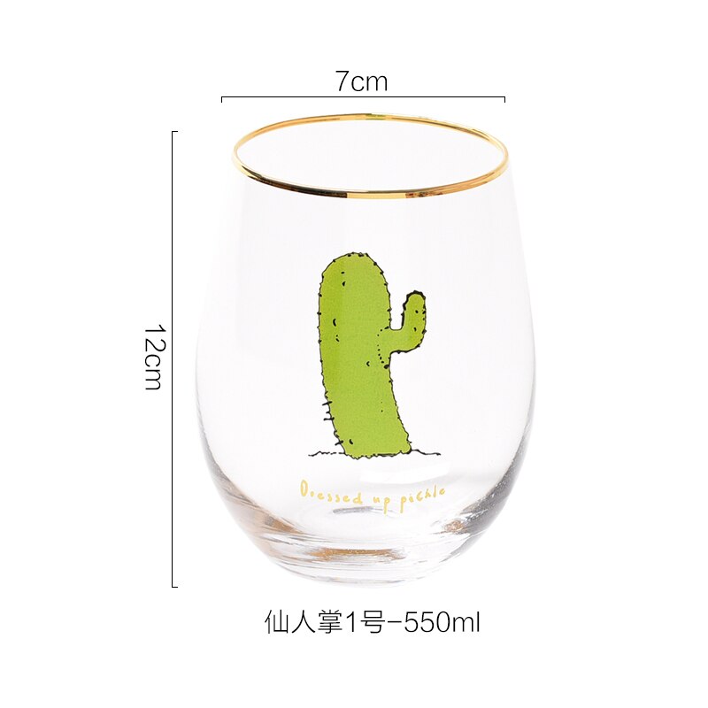 2 stk/parti flamingo kaktus kat trykt glod glas kop krystal vand vin øl drikkeglas: Kaktus 1