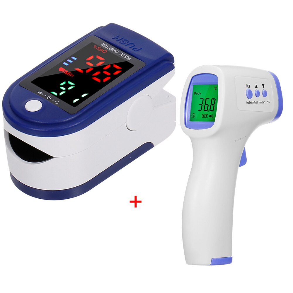 Portable Blood Oxygen Finger Pulse Digital Fingertip Oximeter Oxygen Saturation Meter Finger Monitor Oximetro + thermometer: MD1814 MD1725