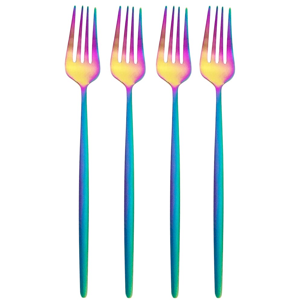 4Pcs Gold Matte Dinner Fork Cutlery 304 Stainless Steel Dinnerware Fork Silverware Kitchen Flatware 7 Color Tableware: 4Pcs Rainbow
