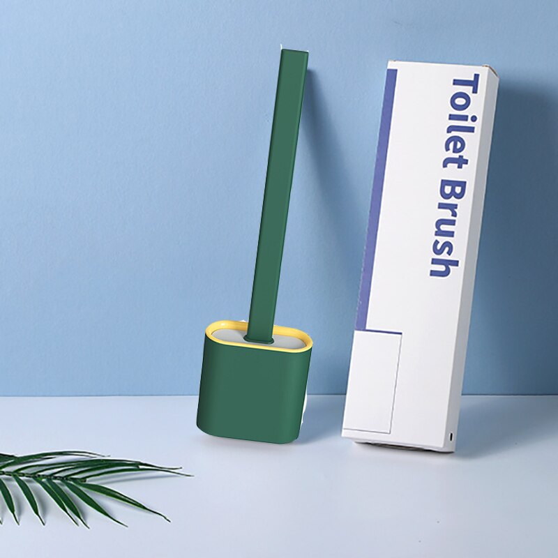 Wc rengjøring silikon flex toalettbørste med holder bad veggmontert gummihode silikon toalettbørste flat wc rensebørste: Grønn med boks