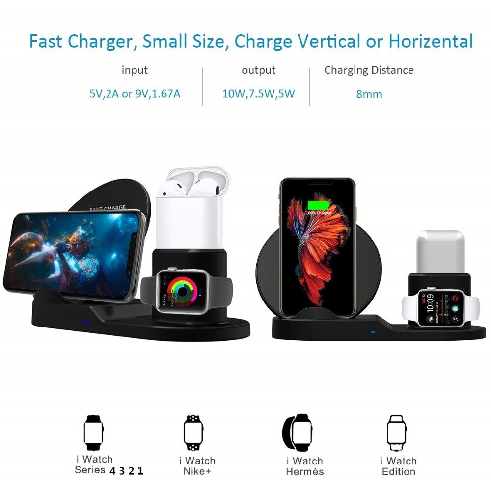 3 In 1 Draadloze Dock Voor Apple Horloge Charger Station Qi Snelle Stand Voor Airpods Iphone 12 11 10 9 iwatch 3 4 5 6 Charger-Wit