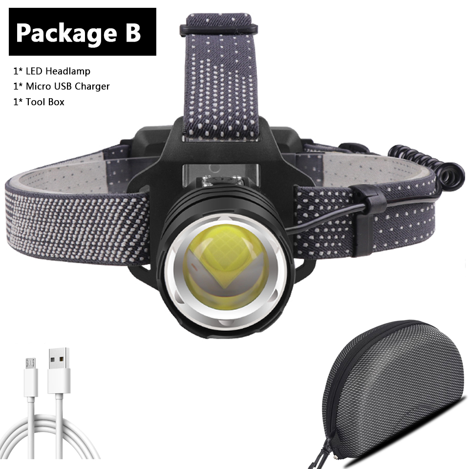 500000 lumen xhp 160 ledet kraftig hodelykt zoombar hodelykt lampe lommelykt 18650 batterier vanntett til camping hodelykt: Alternativ b / Xhp 50