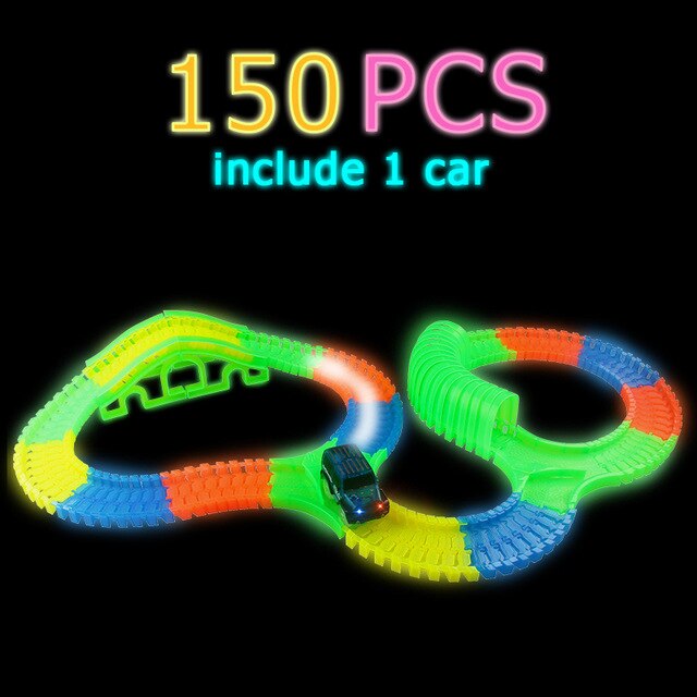 Railway Magical Glowing Flexible Track Car Toys Children Racing Bend Rail Track Led Electronic Flash Light Car DIY Toy Kids: 150 pcs set