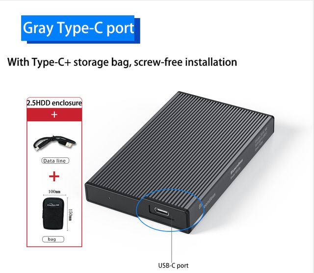 Custodia per HDD blueinfinite SATA a USB 3.1/3.0/2.0 10Gbps custodia per HDD esterna SATA portatile da 2.5 pollici tipo C 3.1 custodia per HDD esterna: MR23F C-A bag