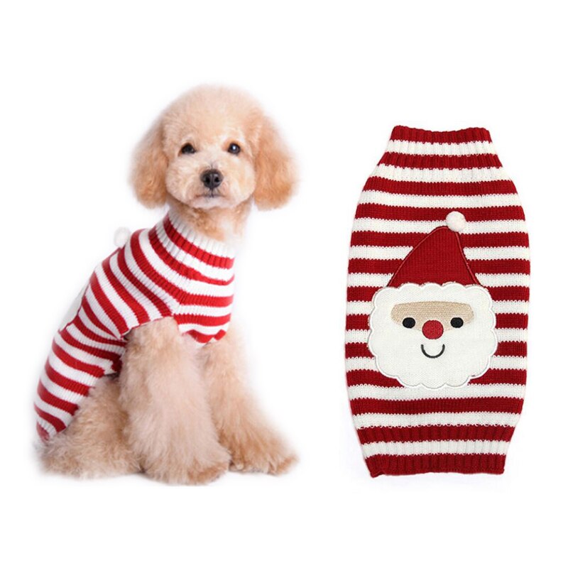 Røde striber hund juletrøje julemanden strik til små store hunde xmas pet hoodie pullover sweater sueter psra perro