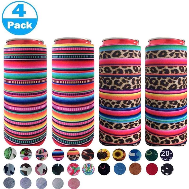 Neopreen Slanke Bier Kan Koeler Tall Stompe Houder Opvouwbare Stubby Houders Bier Koeler Tassen Past 12Oz Drinken &amp; Beer: 06SC 4pieces