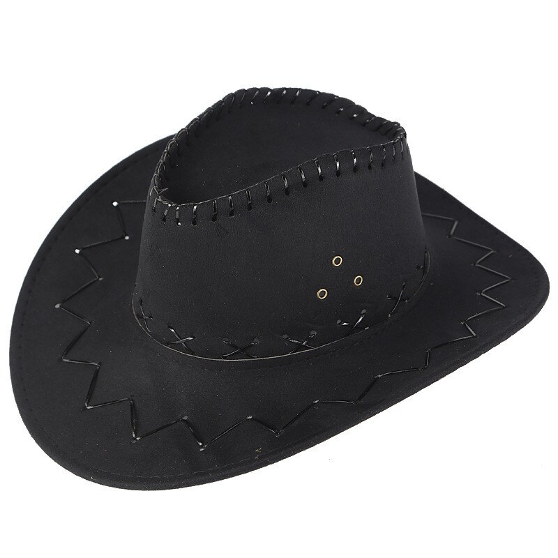 Unisex Men Women Cowboy Hat Wide Brim Solid Color Caps For Gentleman Casual Travel Fancy Party Male Female Cowgirl Hats Cap: Black