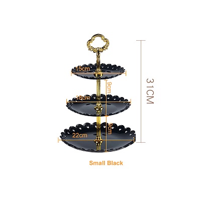 Soporte de 3 capas para pastel de dulces, mesa de postre para de boda, plato de fruta, bandeja Retro, soporte de platos, bandeja de postre escalonada de plástico: Negro
