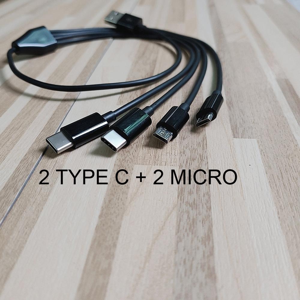50Cm 4 In 1 Usb Naar 2 Type C + 2 Micro Oplaadkabel Meerdere Opladen Usb Adapter