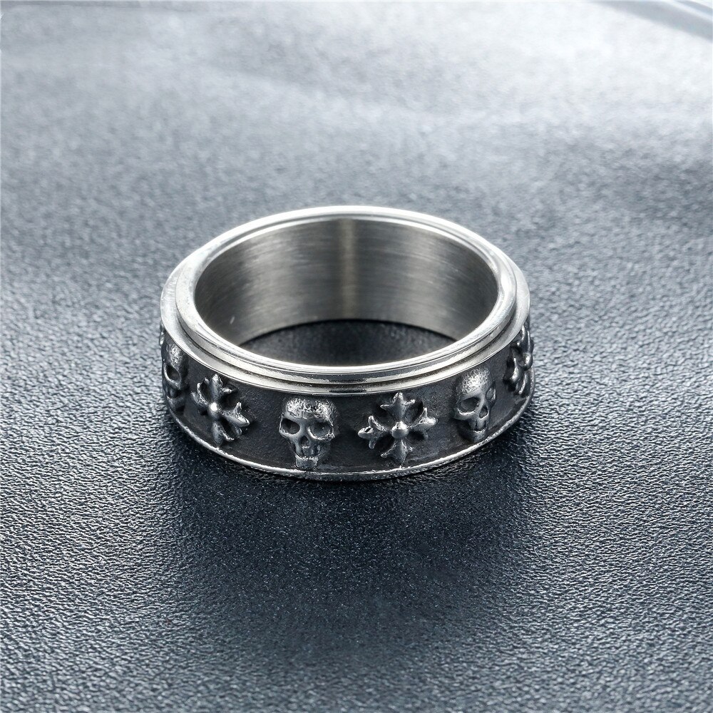 Anello da uomo in acciaio inossidabile 316L con teschio incrociato anello girevole stile Punk retrò gioielli moda Biker