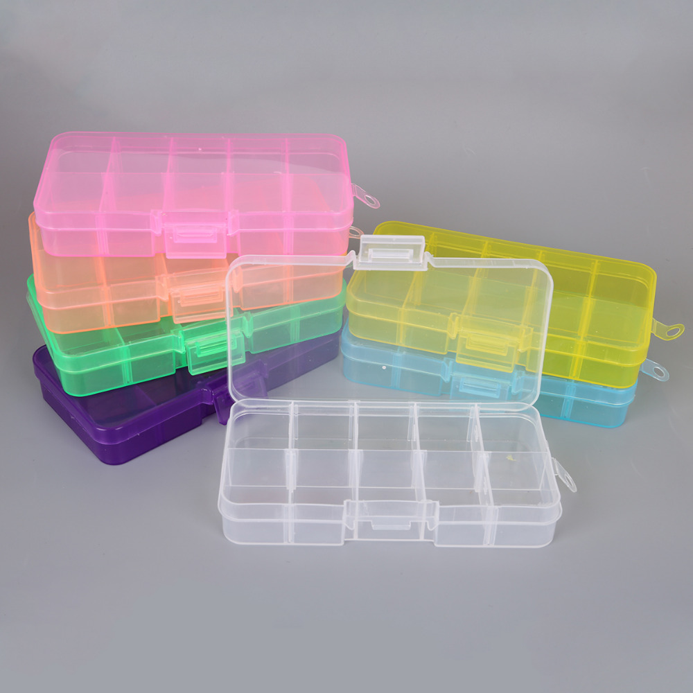 Caja de almacenamiento de plástico transparente ajustable, 10 rejillas de colores para herramientas de costura de componentes pequeños, caja organizadora de botones de cuentas