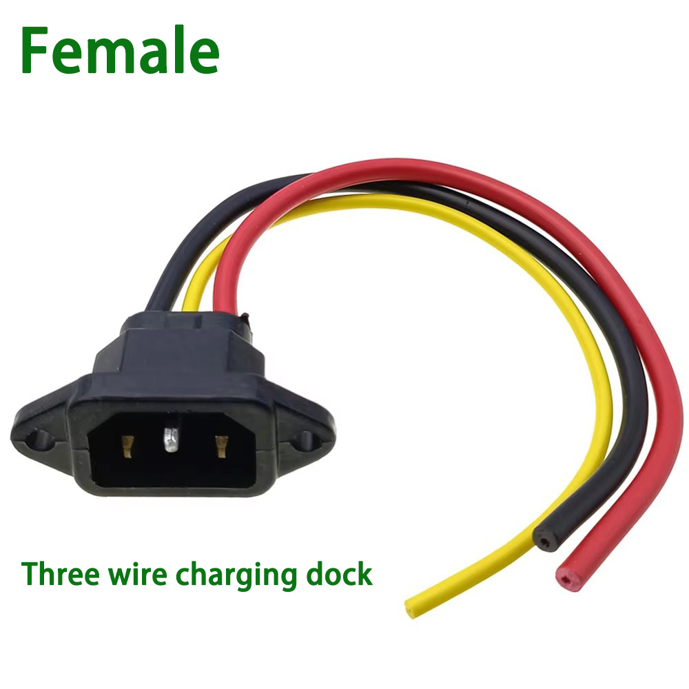 E-bike Battery Charging Plug Three Vertical Charging Socket with Cable Wire Connector for Electric Vehicle 72V 10A Connector: army green / Under 5Pcs