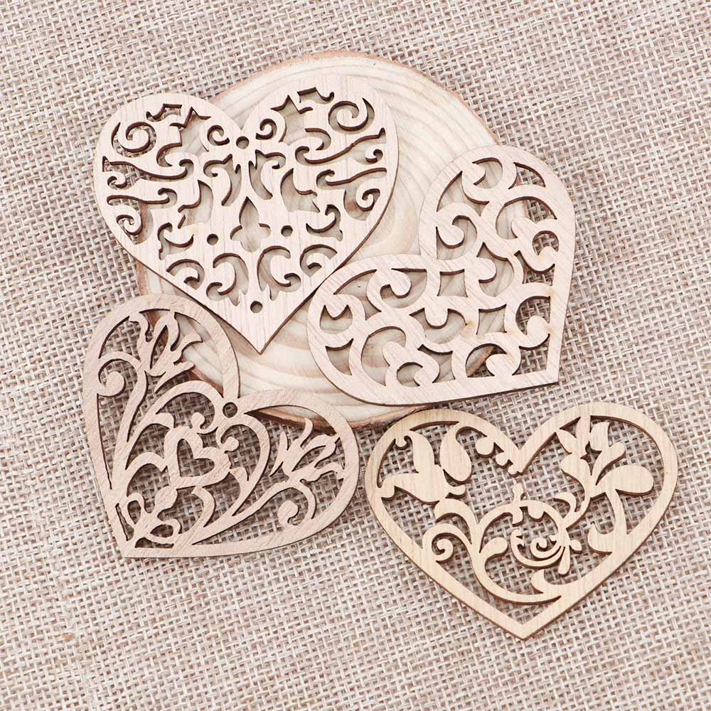 10 Pcs Carving Hollow Heart Pattern Wood DIY Crafts Scrapbooking Painting Collection Craft Handmade DIY Home Decoration