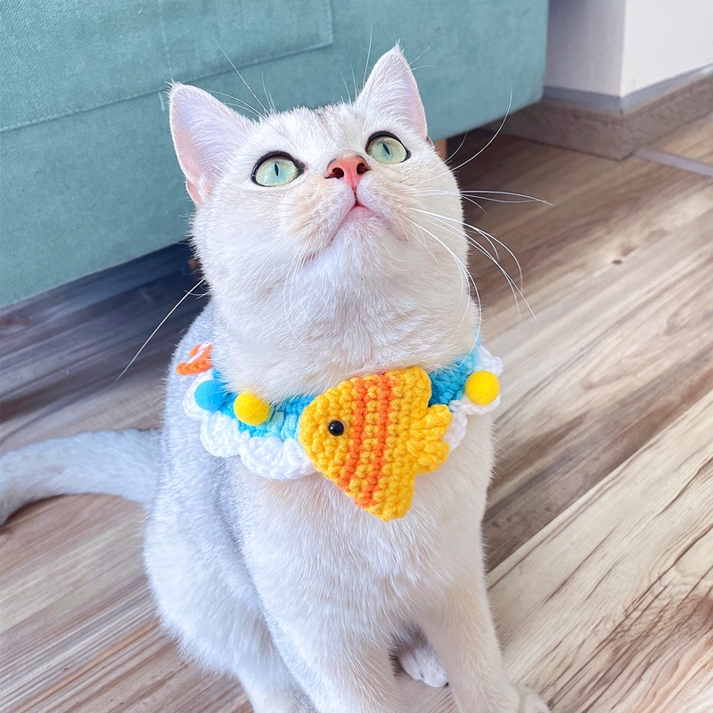Collier à bavette crocheté pour chien, chat bleu, Bandana, accessoires pour chat, chat, chat, chat, chat, chat, chat, chat, chat, chat, chat, chat