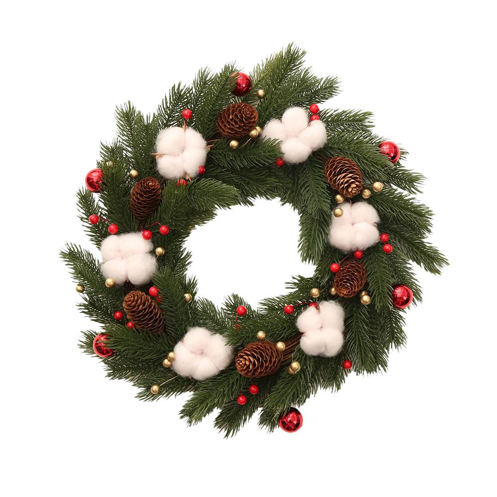 Autumn Pine Cone Cotton Wreath Harvest Festival Door Hanging Wreath for Halloween Thanksgiving Decoration: Default Title