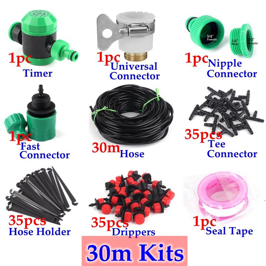 40M~5M Drip Irrigation System Automatic Watering System Garden Irrigation Timer Controller Micro Drip Watering Kits Easy Use: 30m Timer Kits