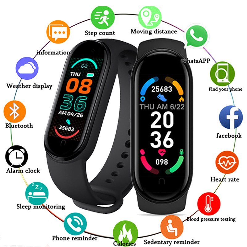 M6 Smart Horloge Armband Mannen Vrouwen Waterdichte Sport Smartwatch Fitness Tracker Hartslagmeter Voor Xiaomi Apple Android