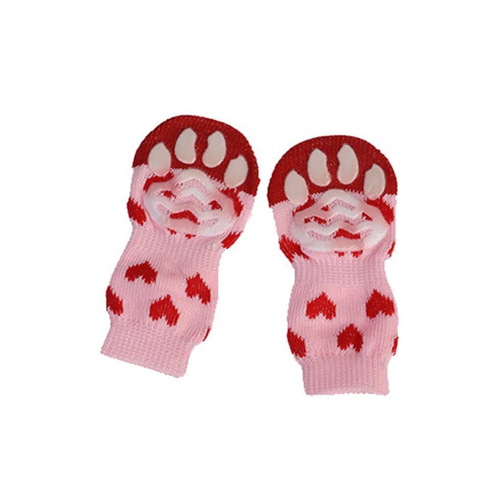 Hoge 4 Pcs Pet Puppy Hond Sokken Anti-Slip Breien Ademende Elasticiteit Warme Winter Indoor LG66: Pink / S