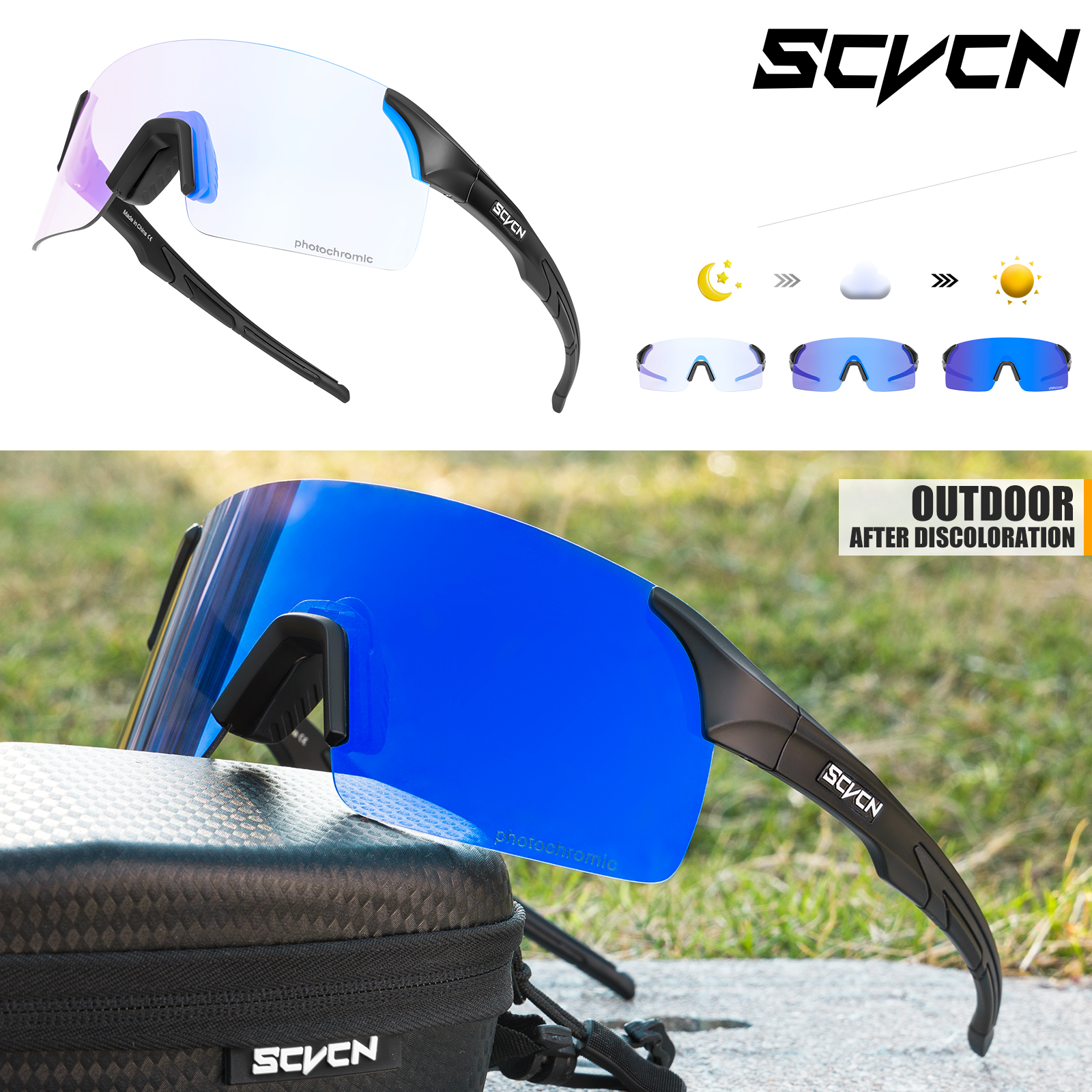 SCVCN-gafas de sol fotocromáticas para hombre y mujer, lentes para escalada, deportes al aire libre, ciclismo, conducción, bicicleta: Oro