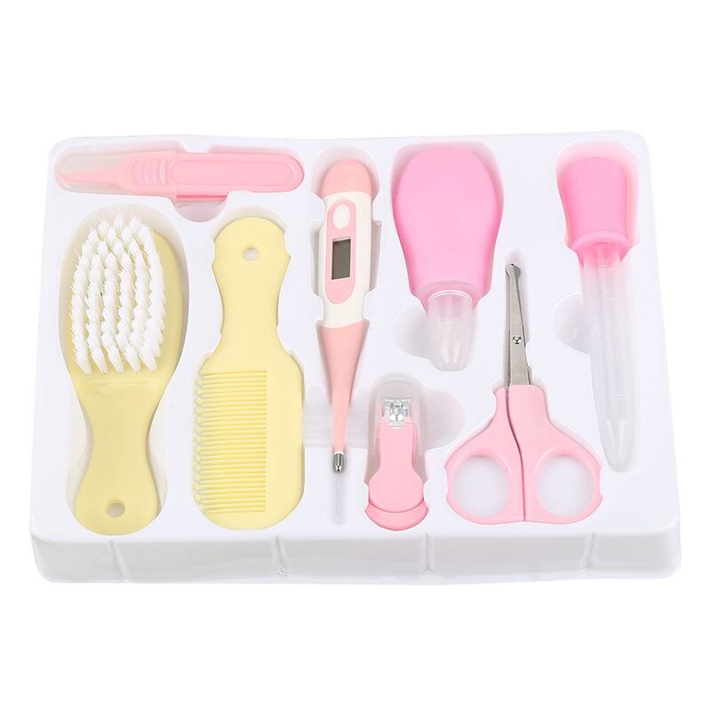 Conjunto de 8 unidades para el cuidado de la salud de bebés, Kit de aseo portátil para recién nacidos, tijeras para cortar uñas, peine cepillo de pelo, Set de cuidado de seguridad: B