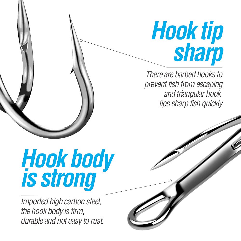 DONQL 20pcs/Box Treble Fishing Hooks Carbon Steel Barbed Fishhooks Set Triple Hooks Sea Fishing Tackle Accessories For Lures