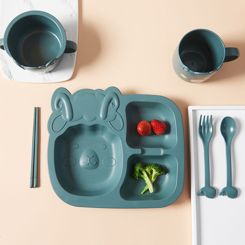 6 Piece Set Baby Dinosaur Tableware Children's Dinner Plate Grid Home Cartoon Feeding Dishes