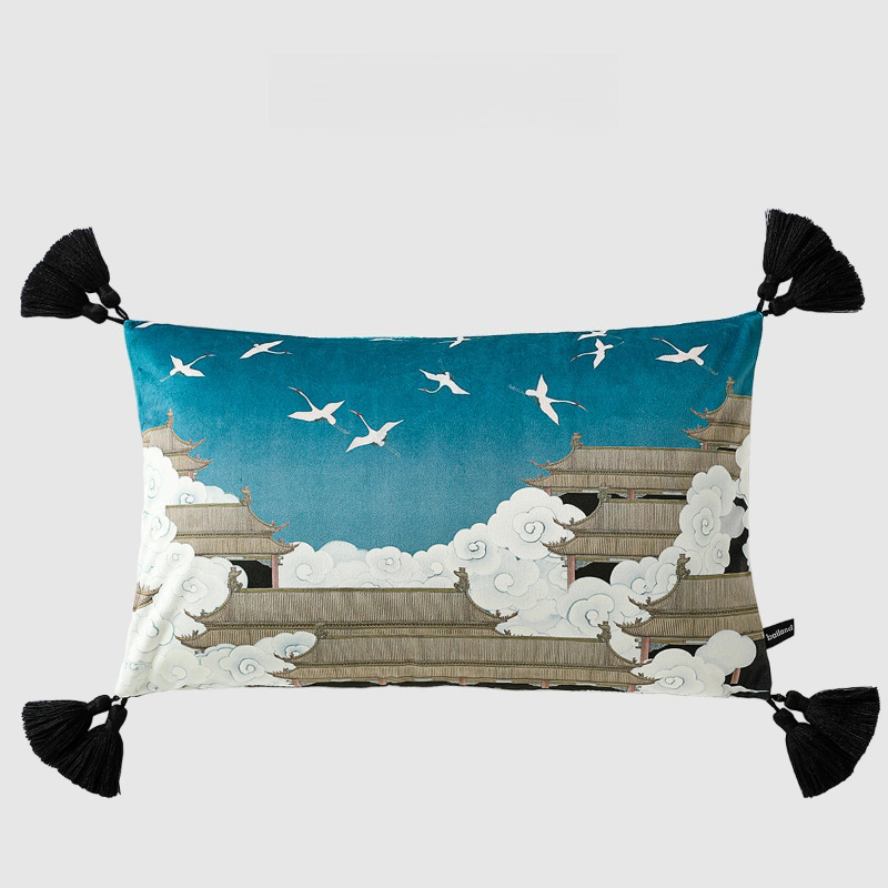 Housse de coussin rectangulaire avec pompon mignon chien, taie d'oreiller imprimée Double face en velours doux, décoration de canapé, chambre à coucher, voiture 30x50cm: Bourgogne