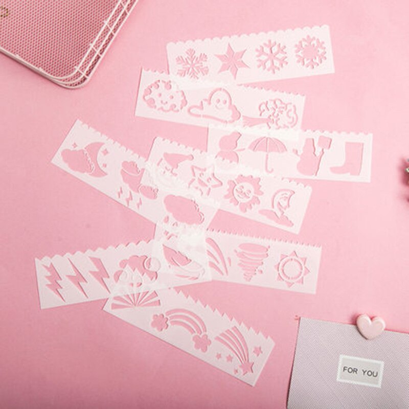 8pcs/1Set Hand Drawing Scrapbook Stencil Tools Self Adhesive Pattern Stencil DIY Plastic Photo Albums Scrapbook Stencil Patterns: Sunrise And Sunset