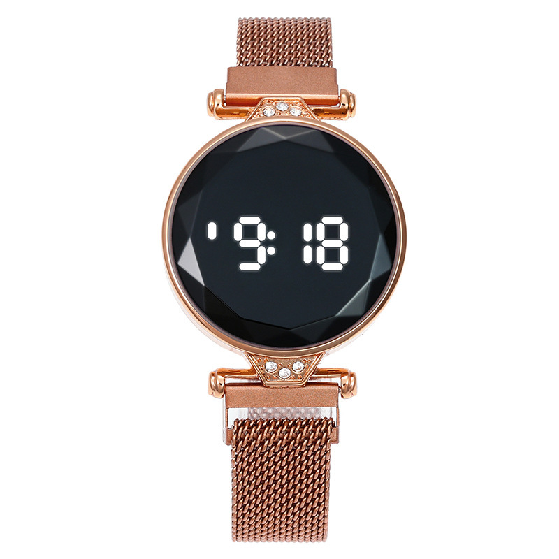 Montre-Bracelet magnétique milanaise pour femmes, montre-Bracelet de Sport numérique LED, horloge électronique pour dames et filles: Rose Gold
