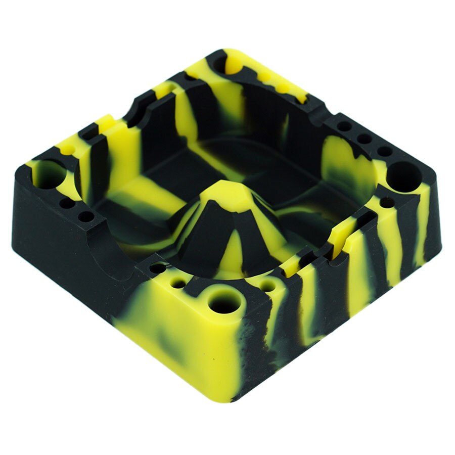 Cenicero de silicona Extra grueso, sin humo, redondo, Cenicero, remolino de humo (silicona de grado alimenticio), soportes de vidrio seguros: yellow and black