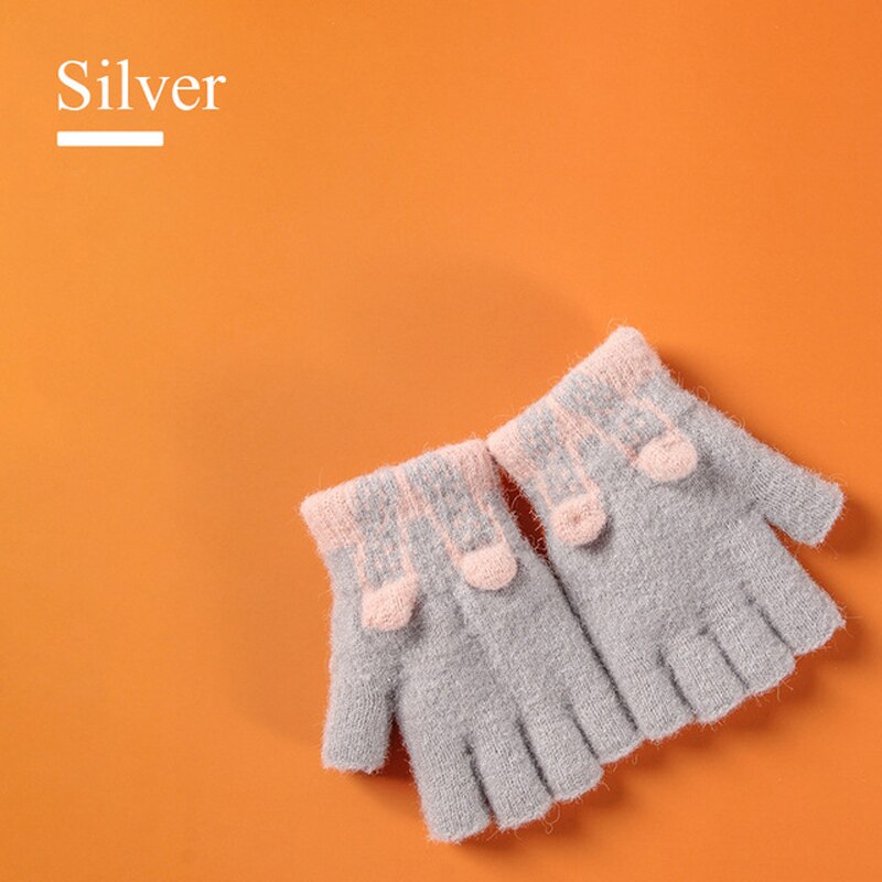 Herfst En Winter Baby Kinderen Leuke Animal Cartoon Fluwelen Warme Handschoenen Voor Jongens En Meisjes Zachte Half-Vinger Handschoenen kid 'S: GRAY