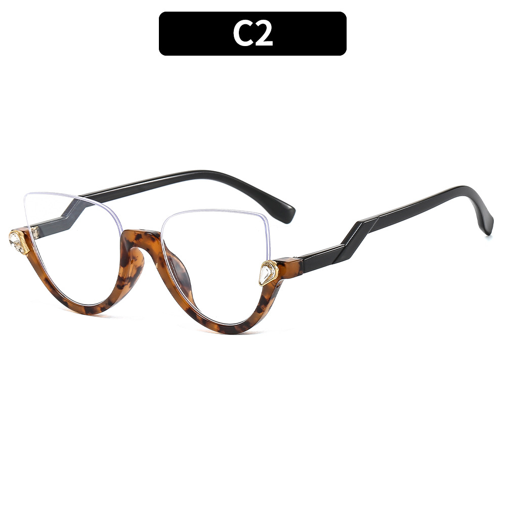 Montura de gafas graduadas de ojo de gato transparente para mujer y hombre, gafas ópticas, montura de gafas con lentes transparentes de diamante: Caqui