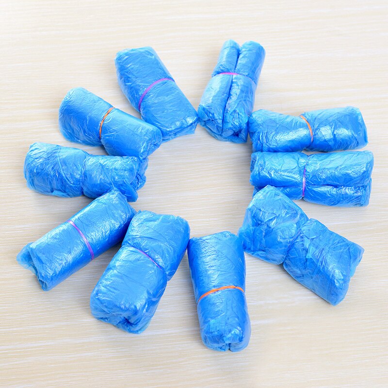 100 pcs Disposable Shoe Covers Blue Slip Plastic Carpet Cleaning Overshoes Mud-proof Covers Overshoes Waterproof Plastic Thick
