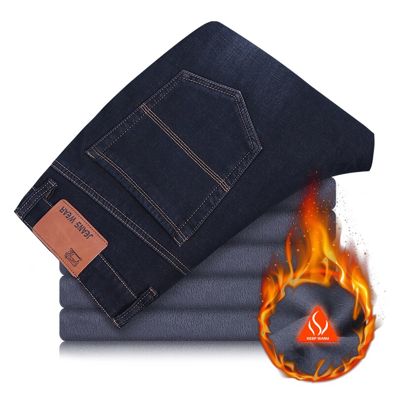 Warm Velvet Jean Trousers Flocking Warm Soft Men Pants Warm Fleece Jeans Mens Winter High Quality40 42 44 Large Size