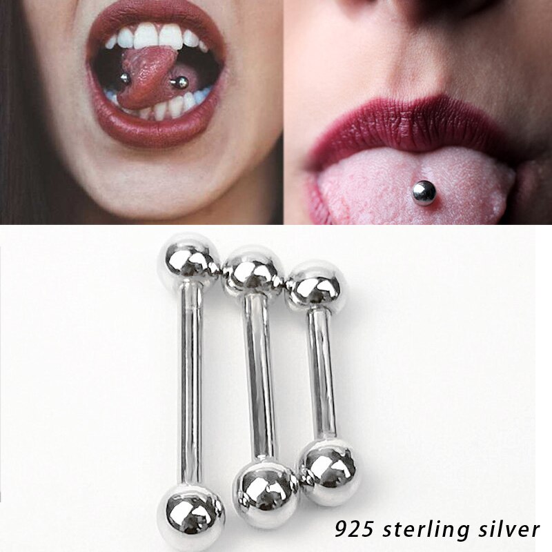 1Pcs 925 Sterling Zilver Tong Ring Straight Barbell Wenkbrauw Tepel Ring Body Piercing Bar Lichaam Sieraden