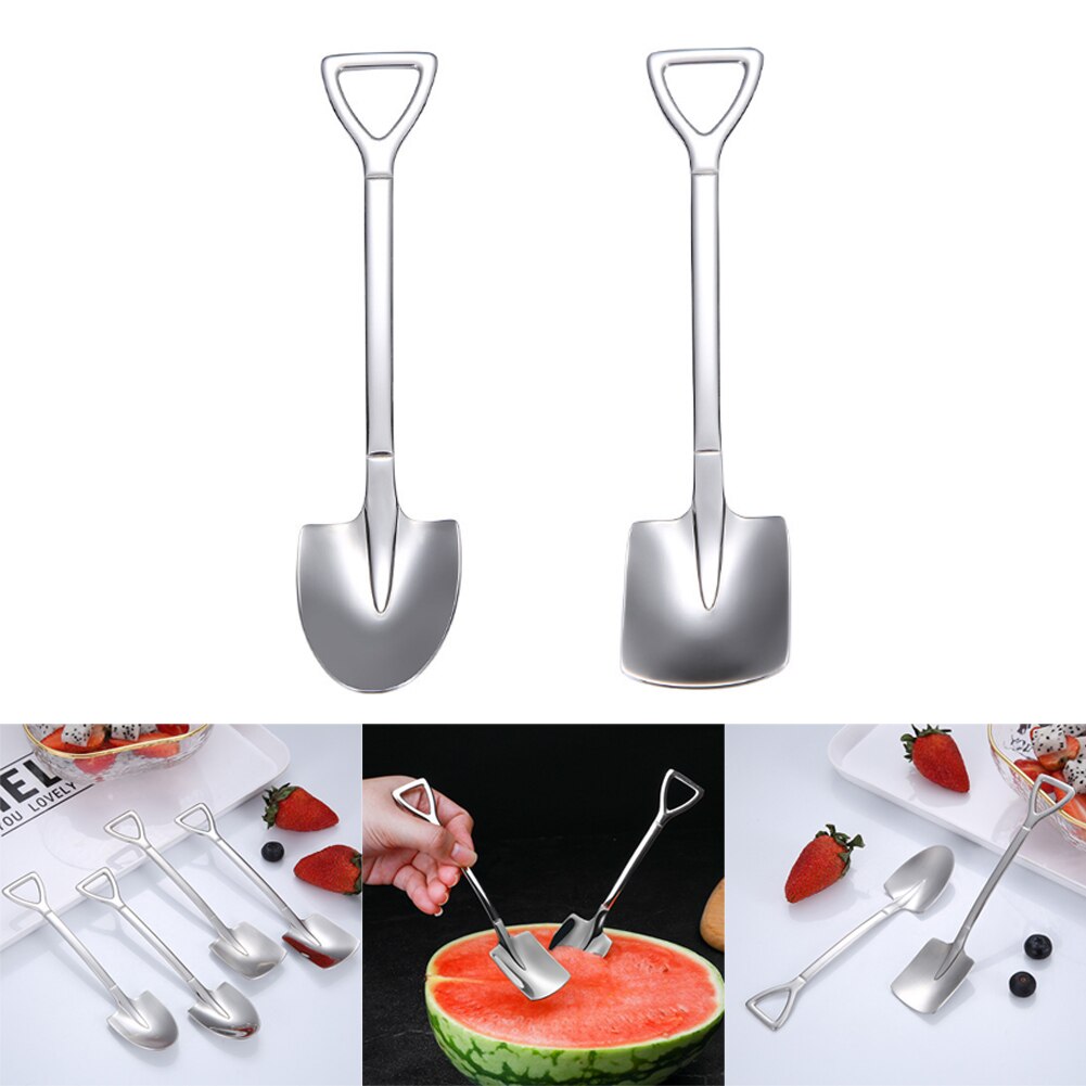 4Pcs Schop Vorm Lepel 304 Rvs Retro Koffie Lepel Ijs Lepel Creatieve Thee Lepel Mode Servies