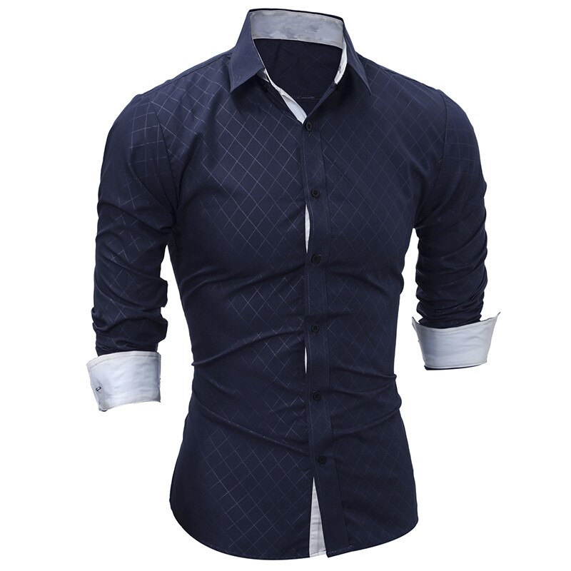 Nouveaux Hommes Manches Longues décontracté Chemise Smoking Chemise Couleur Uni Tenue Pratique Fine Noir Chemises Habillées Pour Hommes Camisa Sociale Masculina: Navy / Asian XXL
