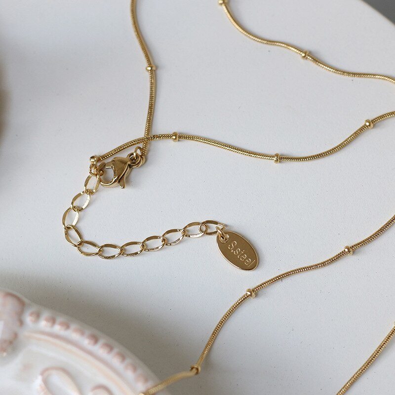 Minimalistische Non-Vervagen Rvs Vergulde Kralen Snake Chain Kleine Gouden Baksteen Hanger Ketting Voor Meisje