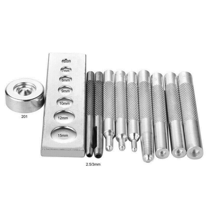 11 Pcs / Set Metal Leather Tools For Leather Die Punch Hole Snap Fastener Installation Kit Rivet Setter Base Leather Tool Kit