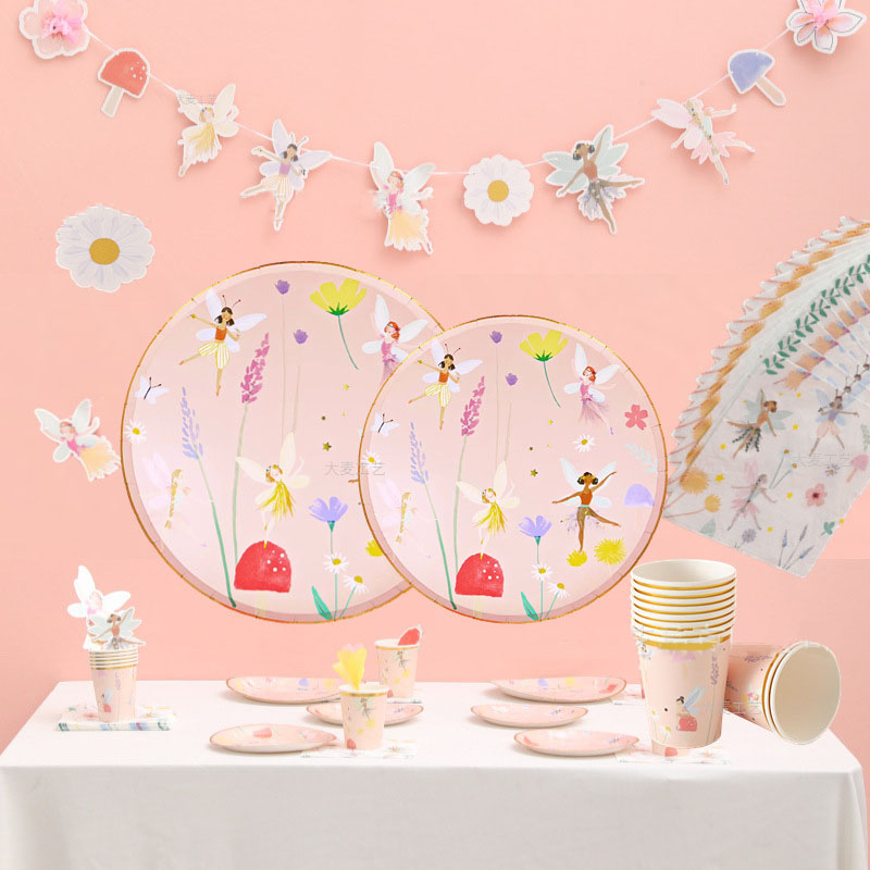 10Guests Fairy Disposabel Tableware Butterfly Goddess Plates Napkin Cups Spring Flower Princess Happy Birthday Party Decor Girl