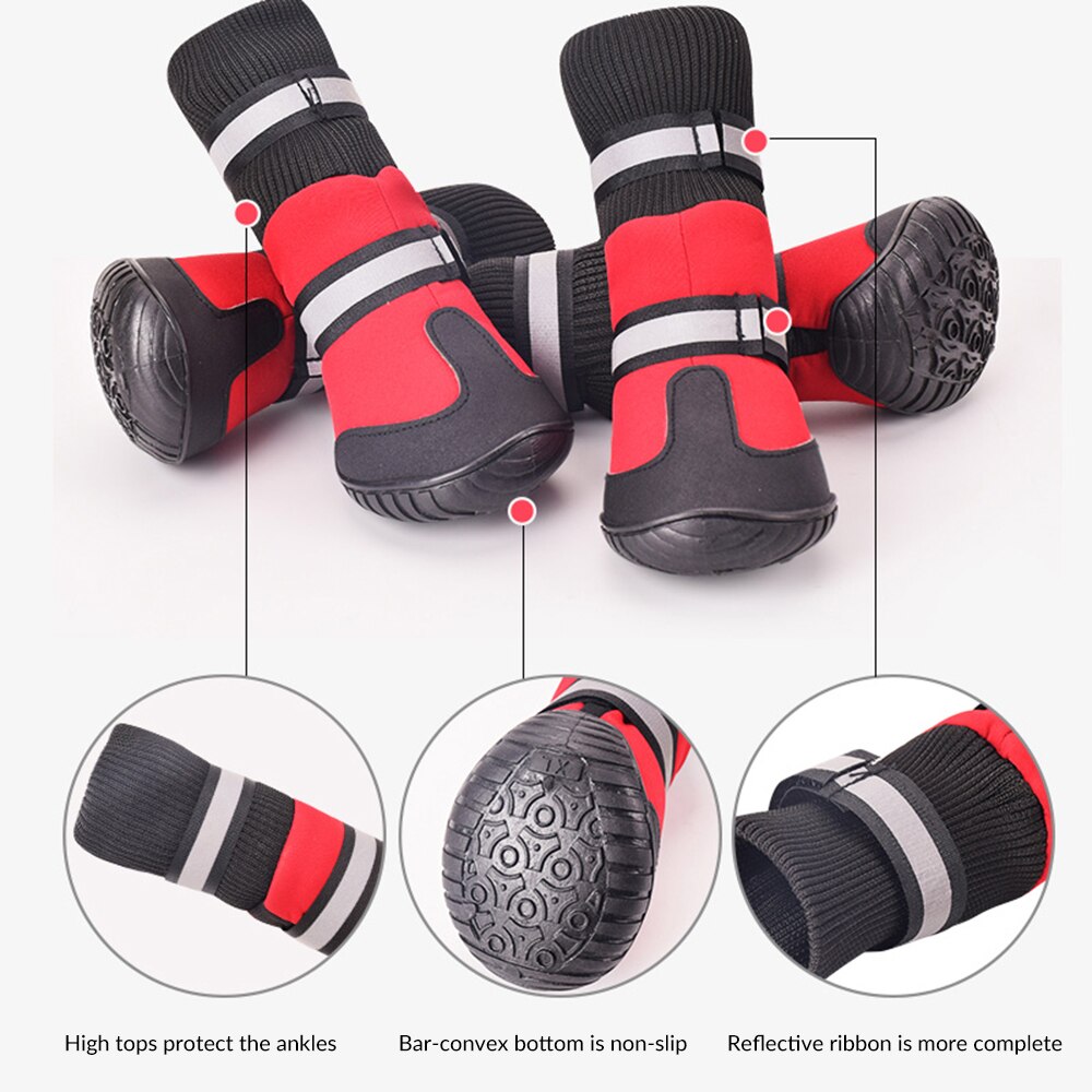 4 pièces hiver chien chaussures Golden Retriever Samos Husky coton bottes tissu imperméable chaussures antidérapantes bottes de pluie grand chien chaussures pour animaux de compagnie